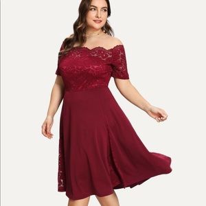 Burgundy Lace Off Shoulder Retro Pin Up Dress NWT